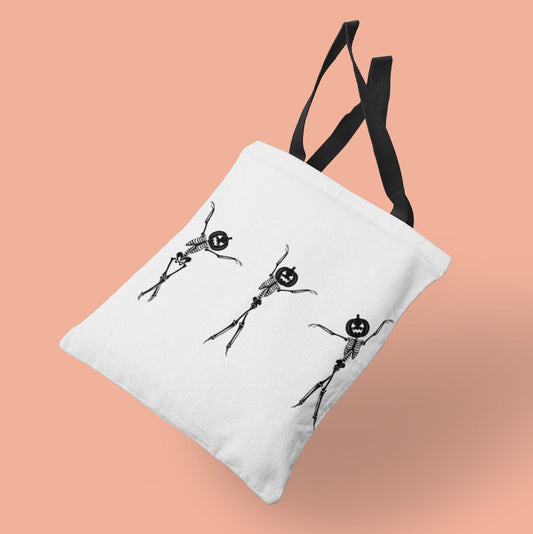 Dancing Skeleton Tote Bag | Skeleton Pumpkin Bag | Spooky Season Bag | Trick Or Treat Bag | Halloween Candy Bag | Halloween Eco Tote