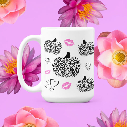 Pumpkin Mug | Pink Lips Mug | Gift for Thanksgiving | Gift For Halloween | Leopard Pumpkin Mug | Cheetah Pumpkin | Cool Mom Mug | heart mug