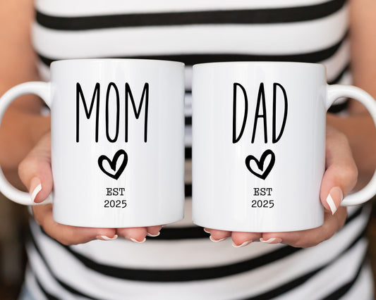 Pregnancy Announcement, New Mom and Dad Mug Set, Baby Shower Mug Gift, New Baby announcements gift, New Parents gift, New Mommy, New Daddy