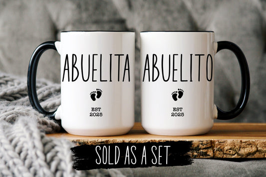 Pregnancy Announcement, New Abuelita Gift, New Abuelito Gift, Baby Announcement, Baby Shower Gift, Pregnancy Reveal, New Grandparent Mug Set