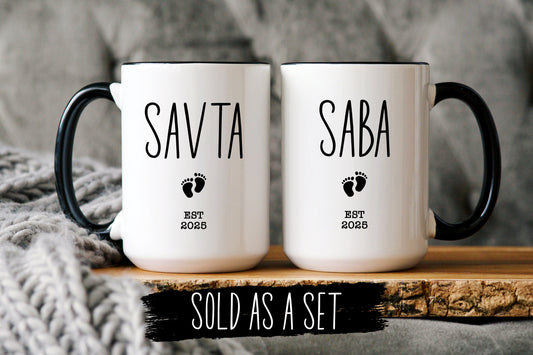 Pregnancy Announcement, New Savta Gift, New Saba Gift, Baby Announcement, Baby Shower Gift, Pregnancy Reveal, New Grandparent Mug Set