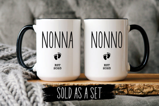 Pregnancy Announcement Gift, New Nonna Gift, New Nonno Gift, Baby Announcement, Baby Shower Gift, Pregnancy Reveal, New Grandparent Mug Set